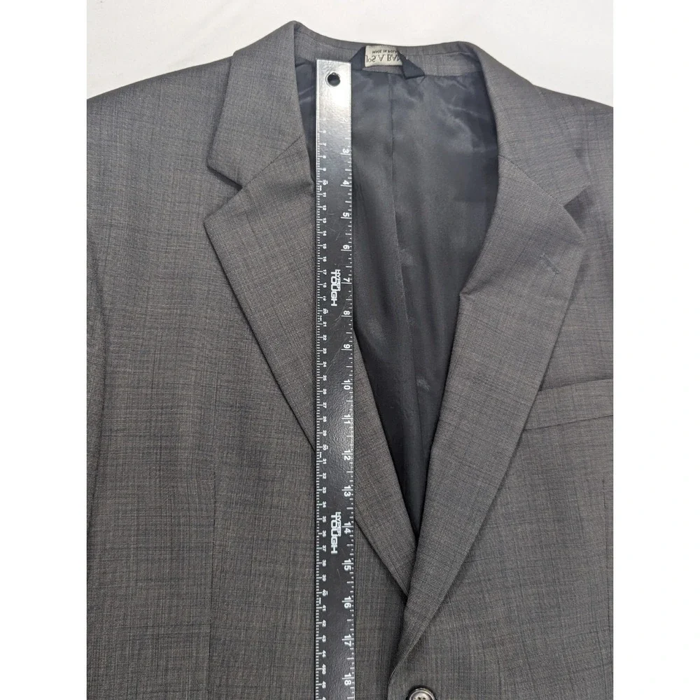 Jos. Bank Blazer Coat Sport Suit Jacket 100% Wool Gray Blue Crosshatch 46 Long